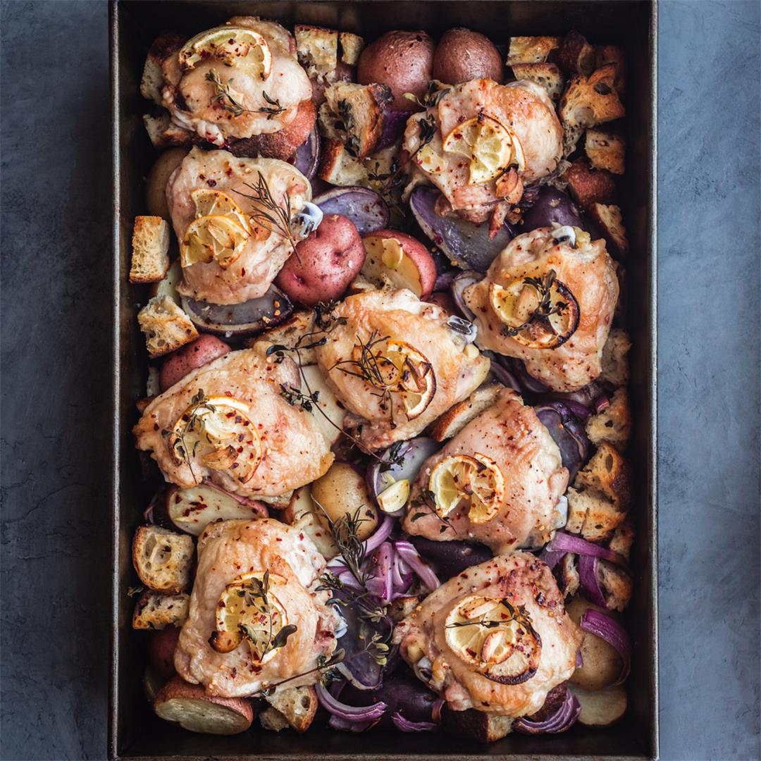 Sheet Pan Chicken with Bread & Potatoes
