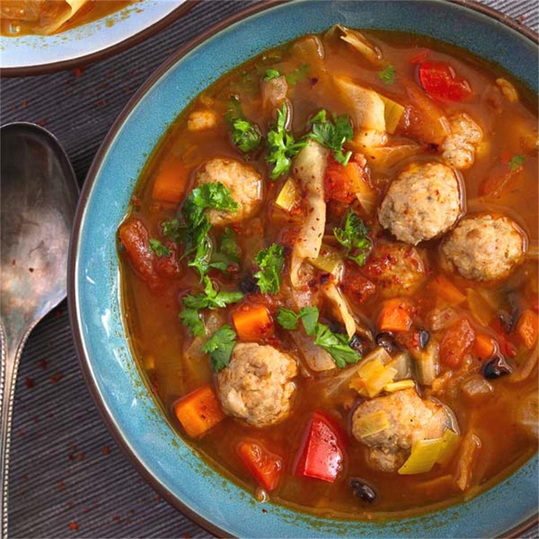 Meatball Soup Recipe with Cabbage and Black Beans