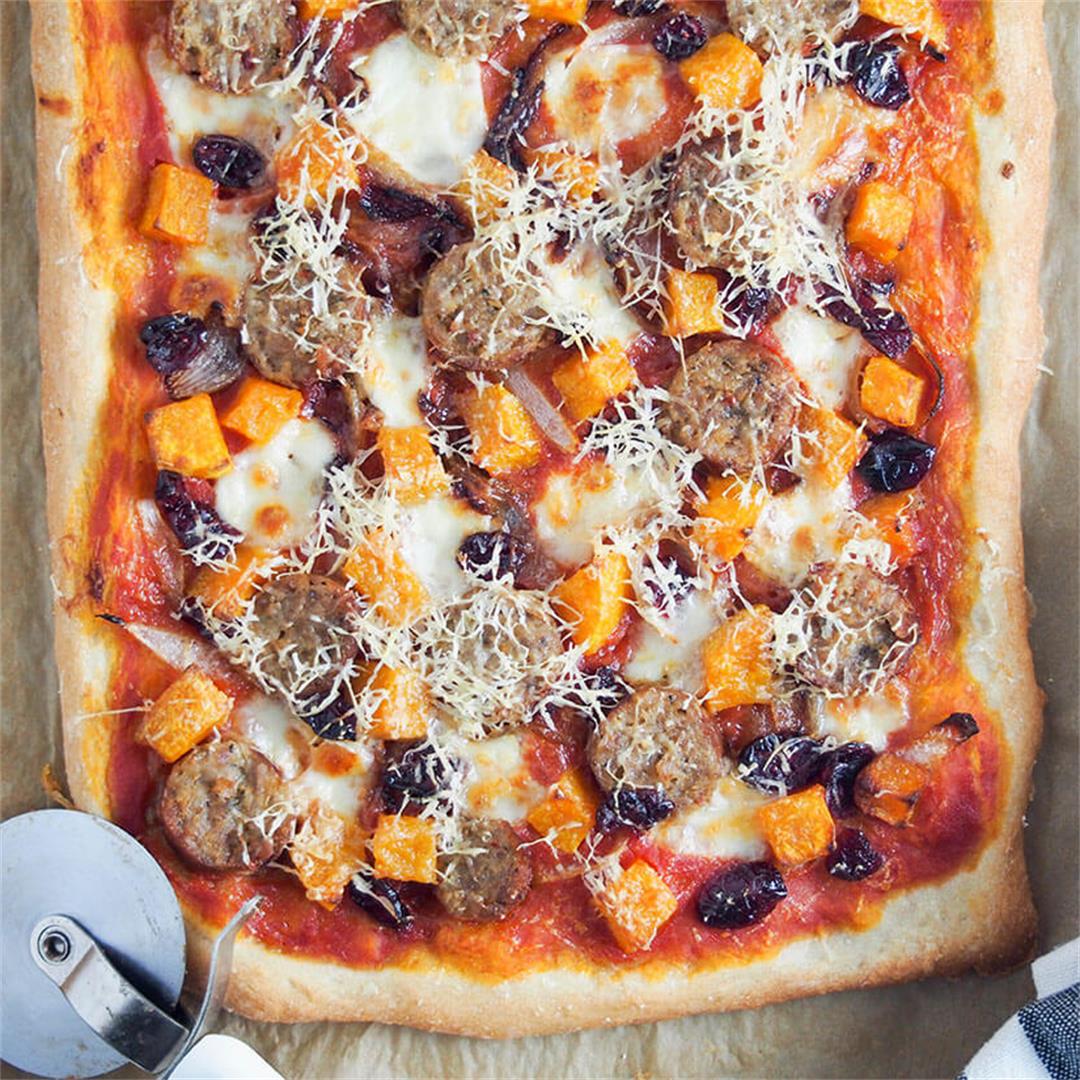 Fall pizza with sausage and squash