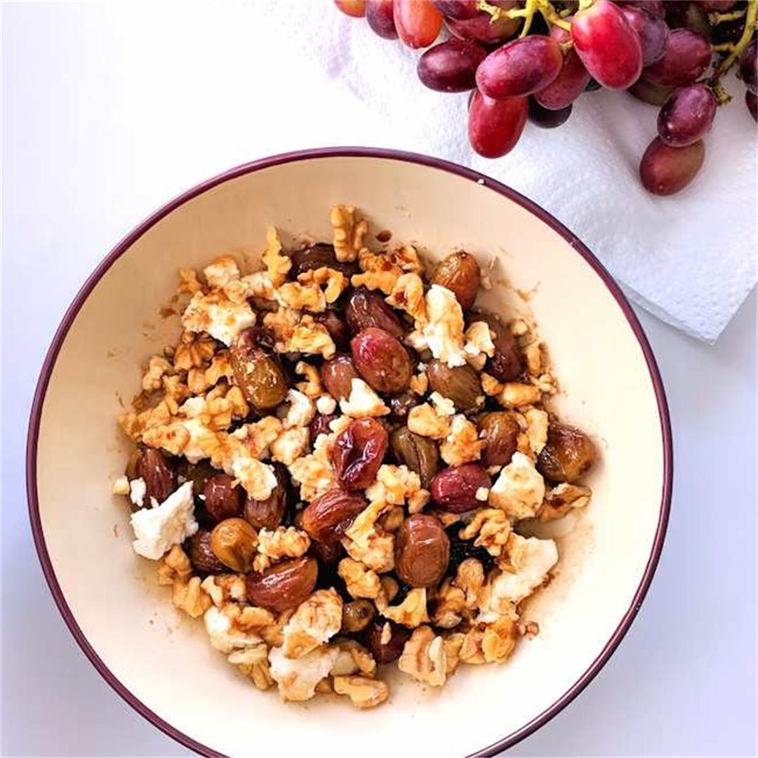 Feta with roasted grapes and walnuts