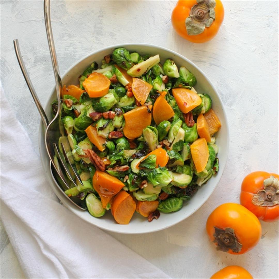 Brussels Sprouts Salad with Persimmon (Vegan, GF!)