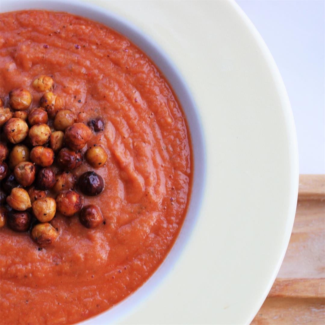 Tomato & Butter Bean Soup with Roasted Chickpeas | Vegan, GF