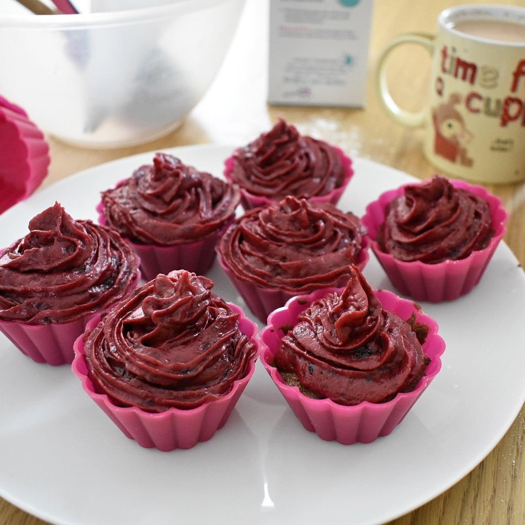 Chocolate Cupcakes with Blackberry Buttercream