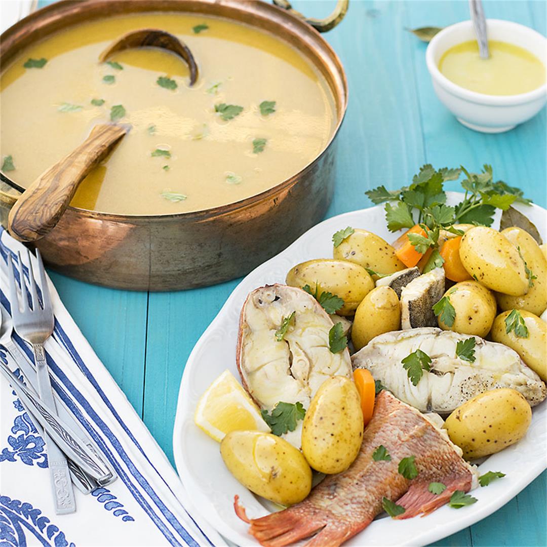 Greek fish soup with potatoes & vegetables (Psarosoupa)