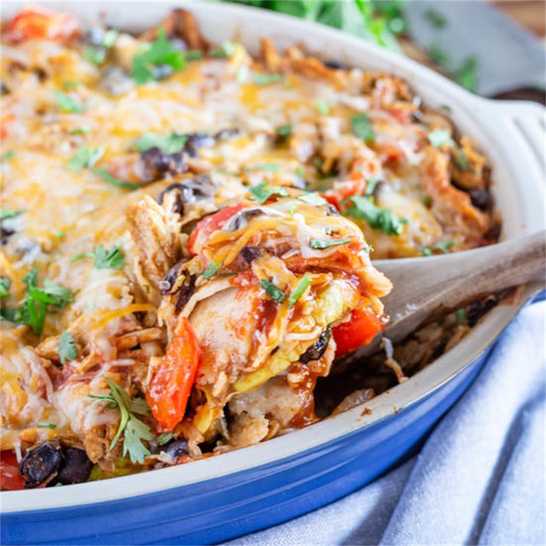 Chicken and Roasted Vegetable Enchilada Casserole