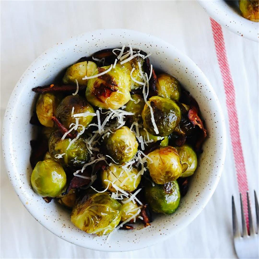Maple Roasted Brussels Sprouts with Shiitake Bacon