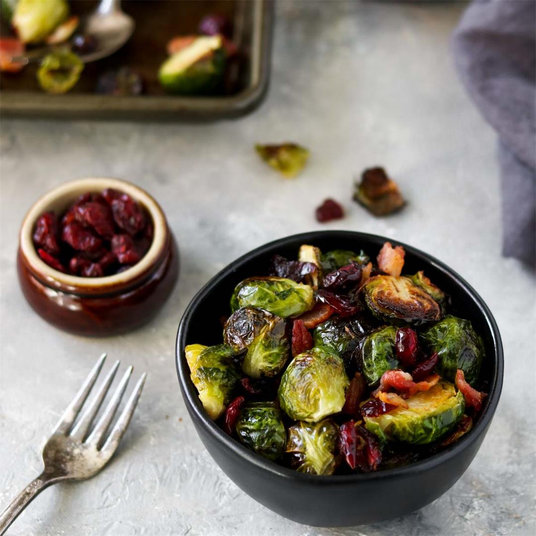 Roasted Brussels Sprouts with Bacon & Cranberries