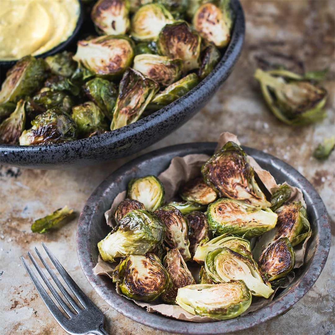 Roasted Brussels Sprouts with Curry Aioli
