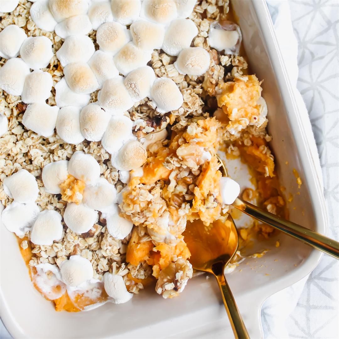 Healthy Sweet Potato Casserole with Maple Oat Topping