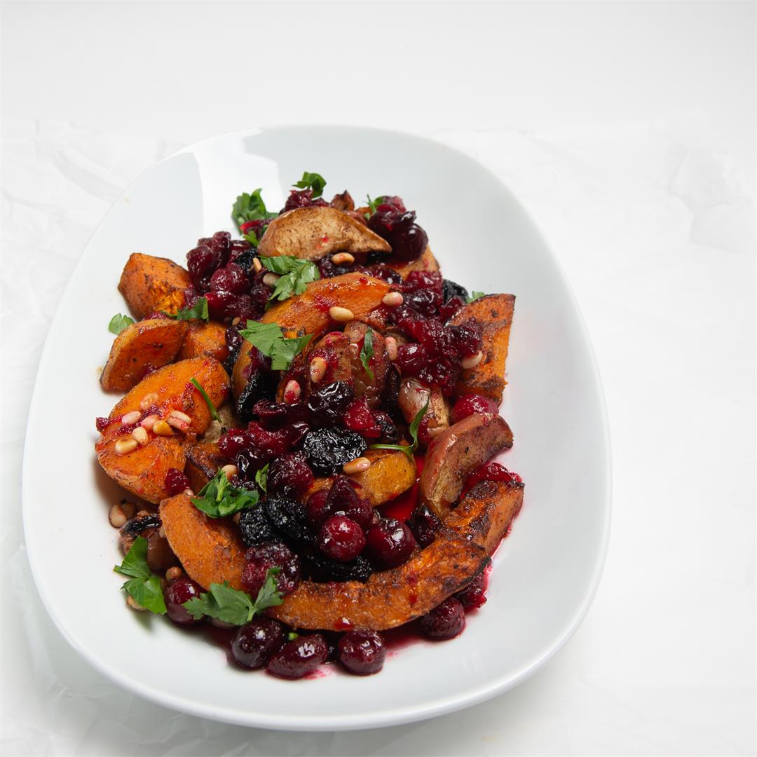 Roasted Squash and Apples with Pine Nuts and Dried Cherries