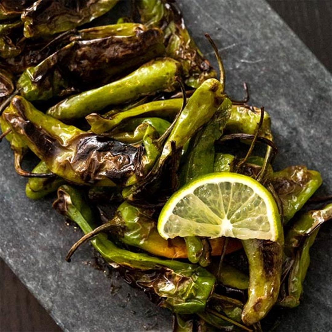 Blistered Shishito Peppers with Soy Sauce, Sesame & Lime