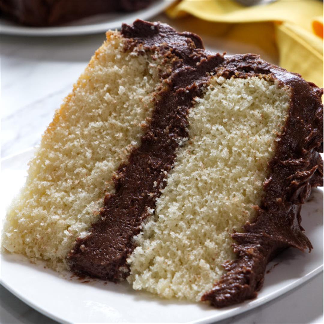 yellow cake with chocolate frosting