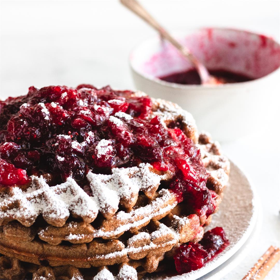 Gingerbread Waffles with Cranberry Maple Compote