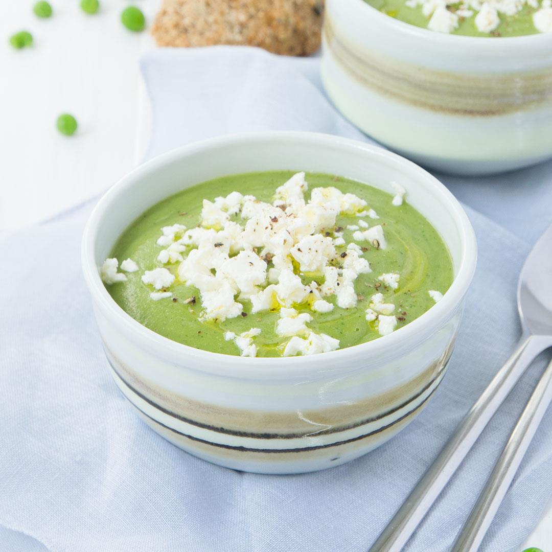 Mint and pea soup with crumbled feta
