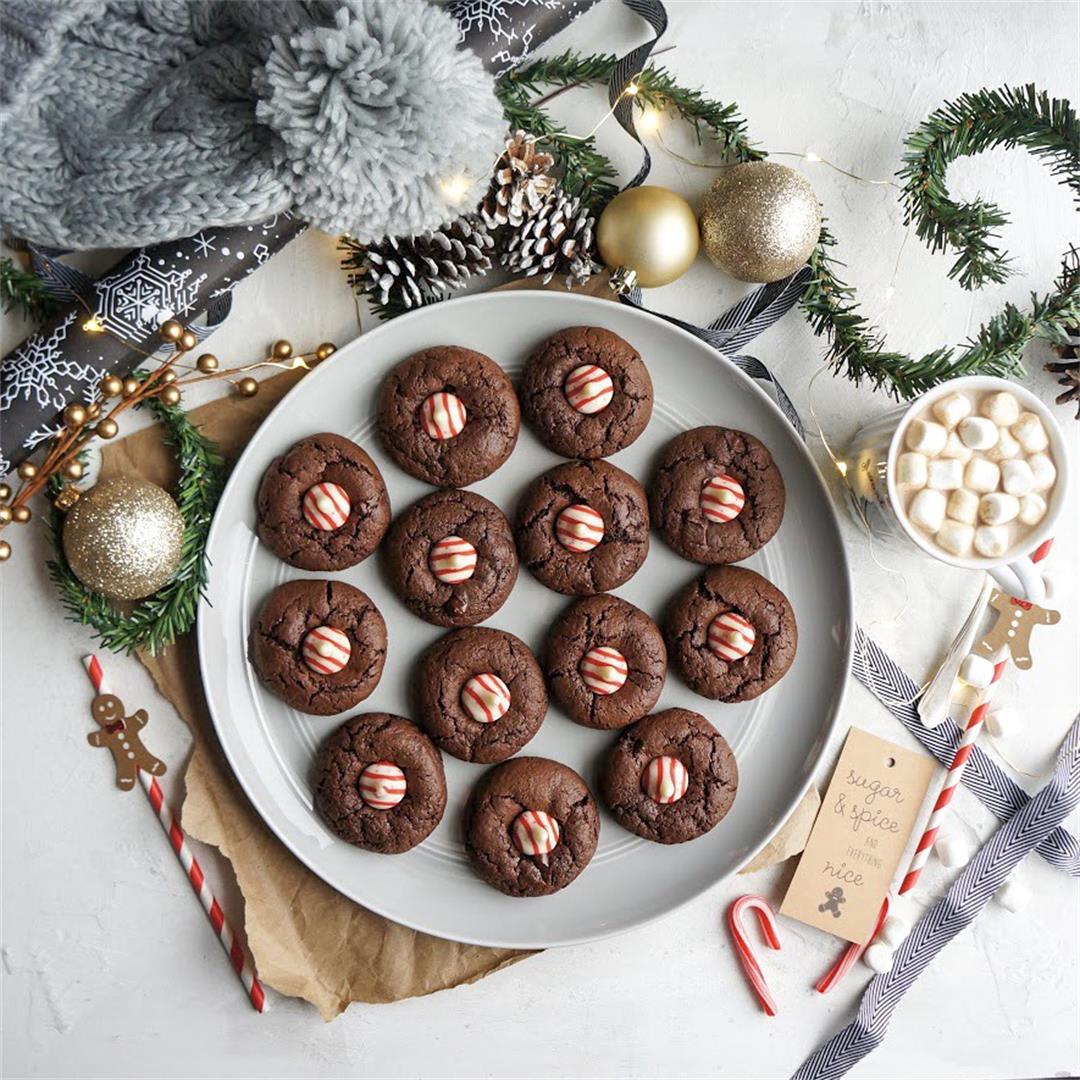 Double Chocolate Peppermint Kiss Cookies