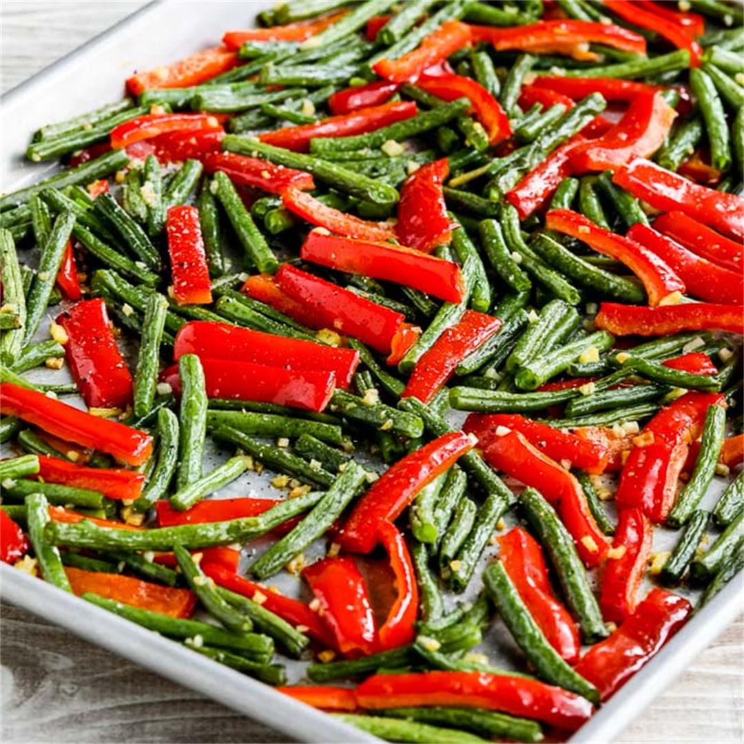 Roasted Green Beans and Red Bell Pepper with Garlic and Ginger