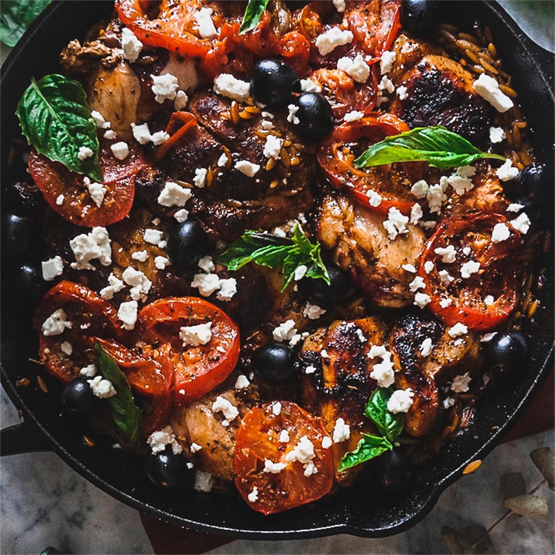 Greek Style Chicken Orzo and Roasted Tomatoes