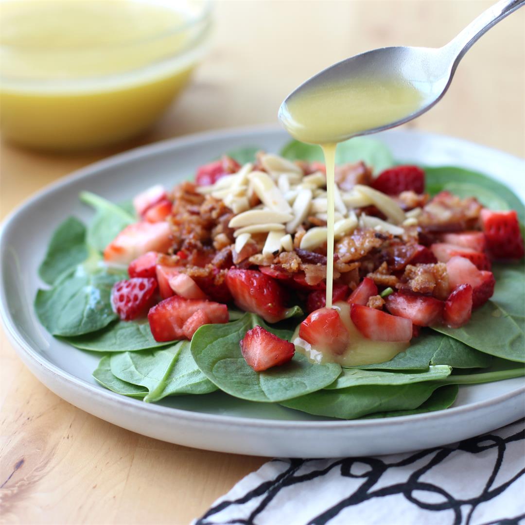 Strawberry Bacon Spinach Salad with Lemon Maple Dressing