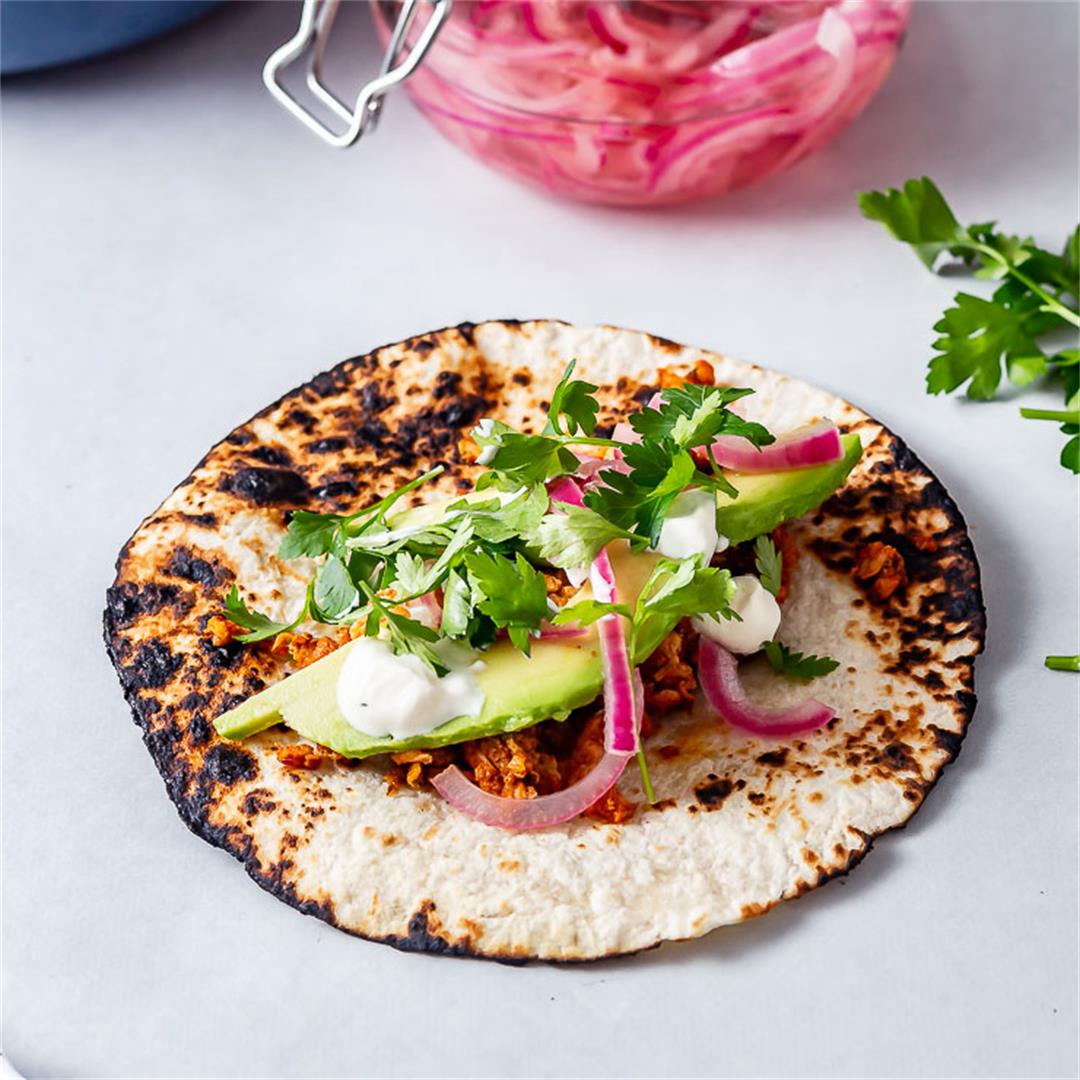 Salmon Tacos with Quick Pickled Red Onions