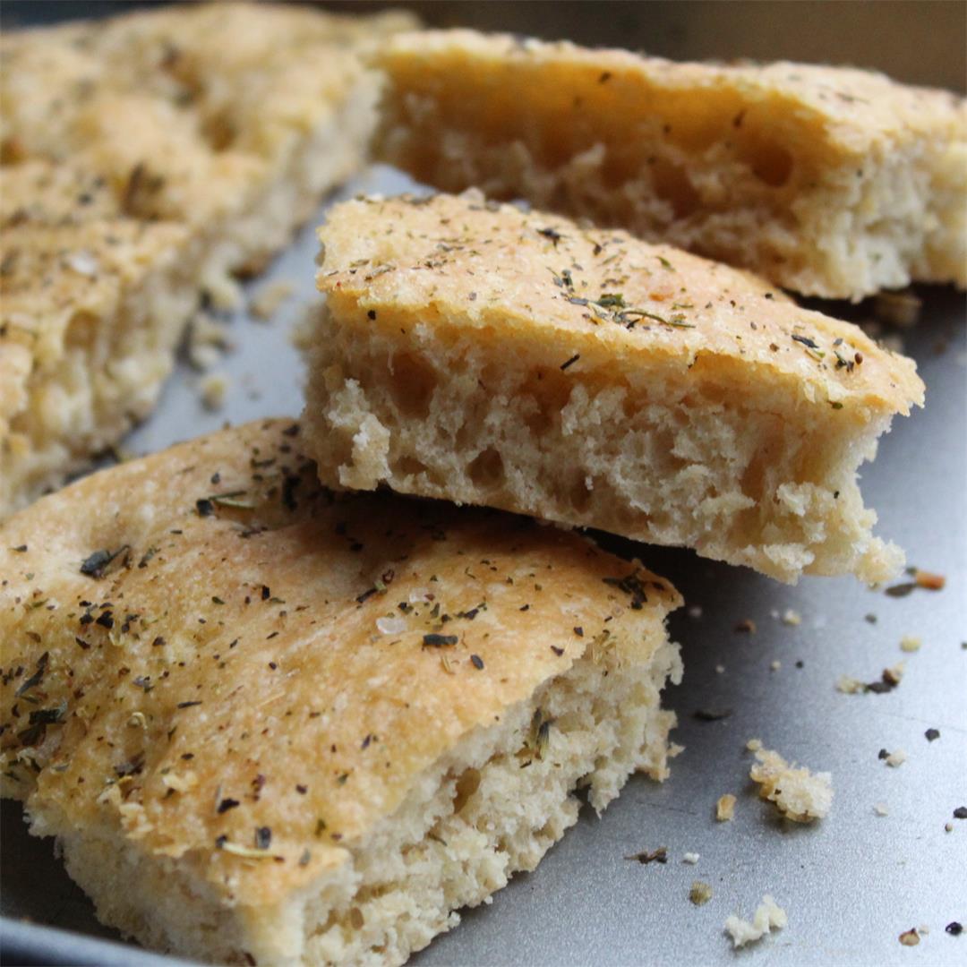 The delicious Italian Focaccia Bread topped with Herbs