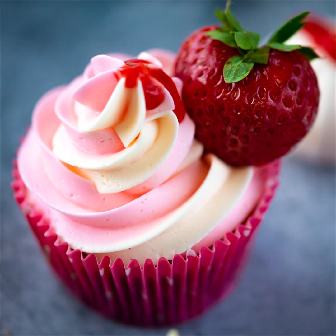 Strawberry Cupcakes with Swiss Meringue Buttercream