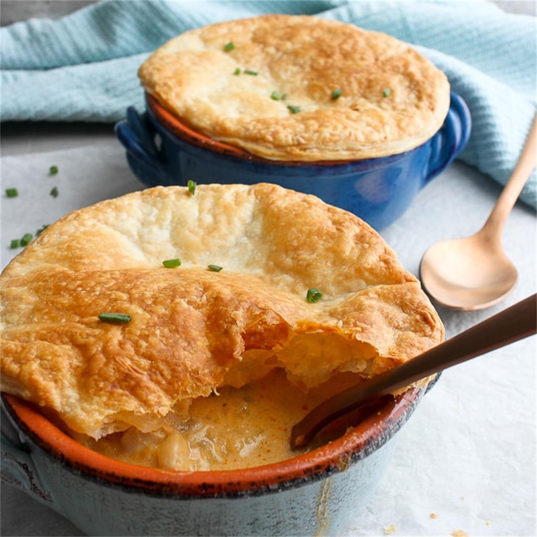 Seafood Pot Pie with a Puff Pastry Lid