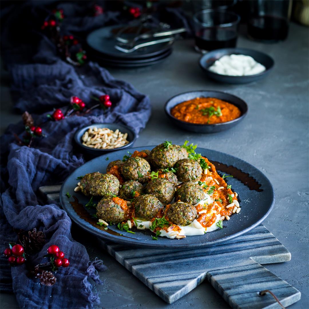 Spiced Lamb Meatballs with Piquillo Pepper Pesto