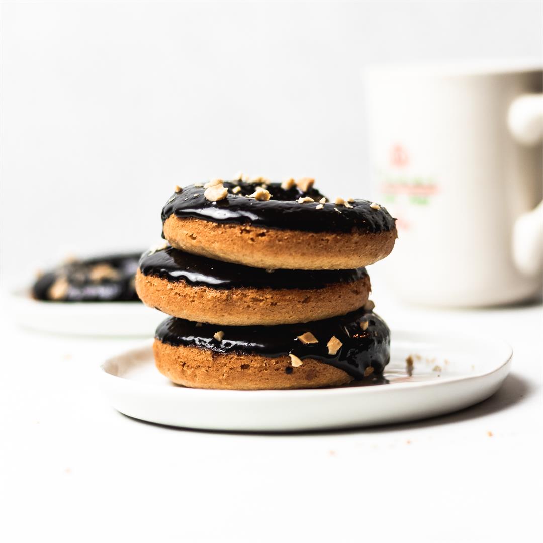 Baked Peanut Butter Donuts with Dark Chocolate Glaze