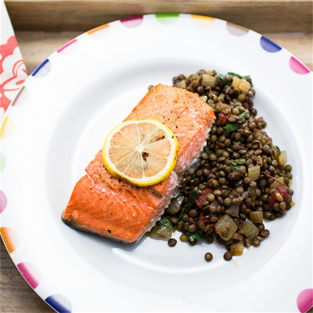 Broiled Salmon with Lentil Salad