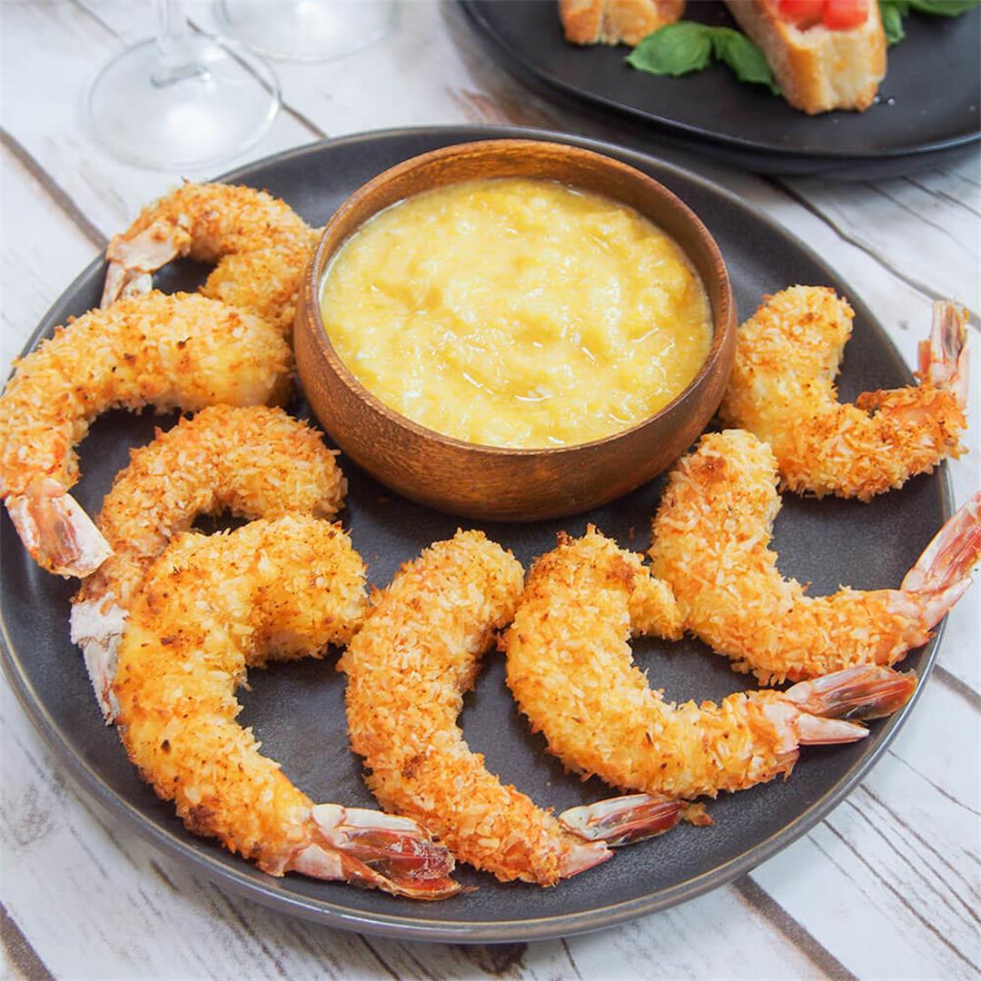 Baked coconut shrimp with mango dipping sauce