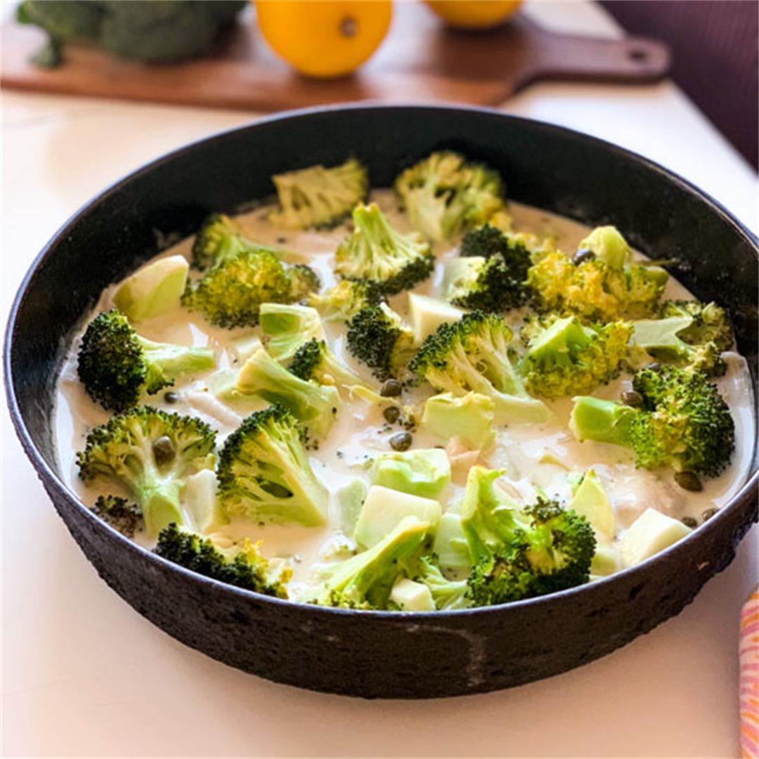One-pan Fish & Broccoli in Lemon Butter Caper Sauce