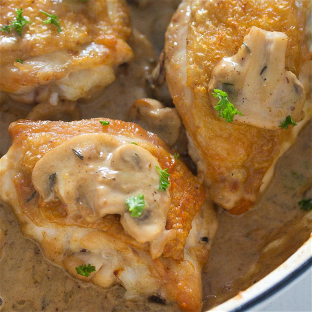 Chicken in a Creamy Mushroom Sauce with Garlic and Parmesan