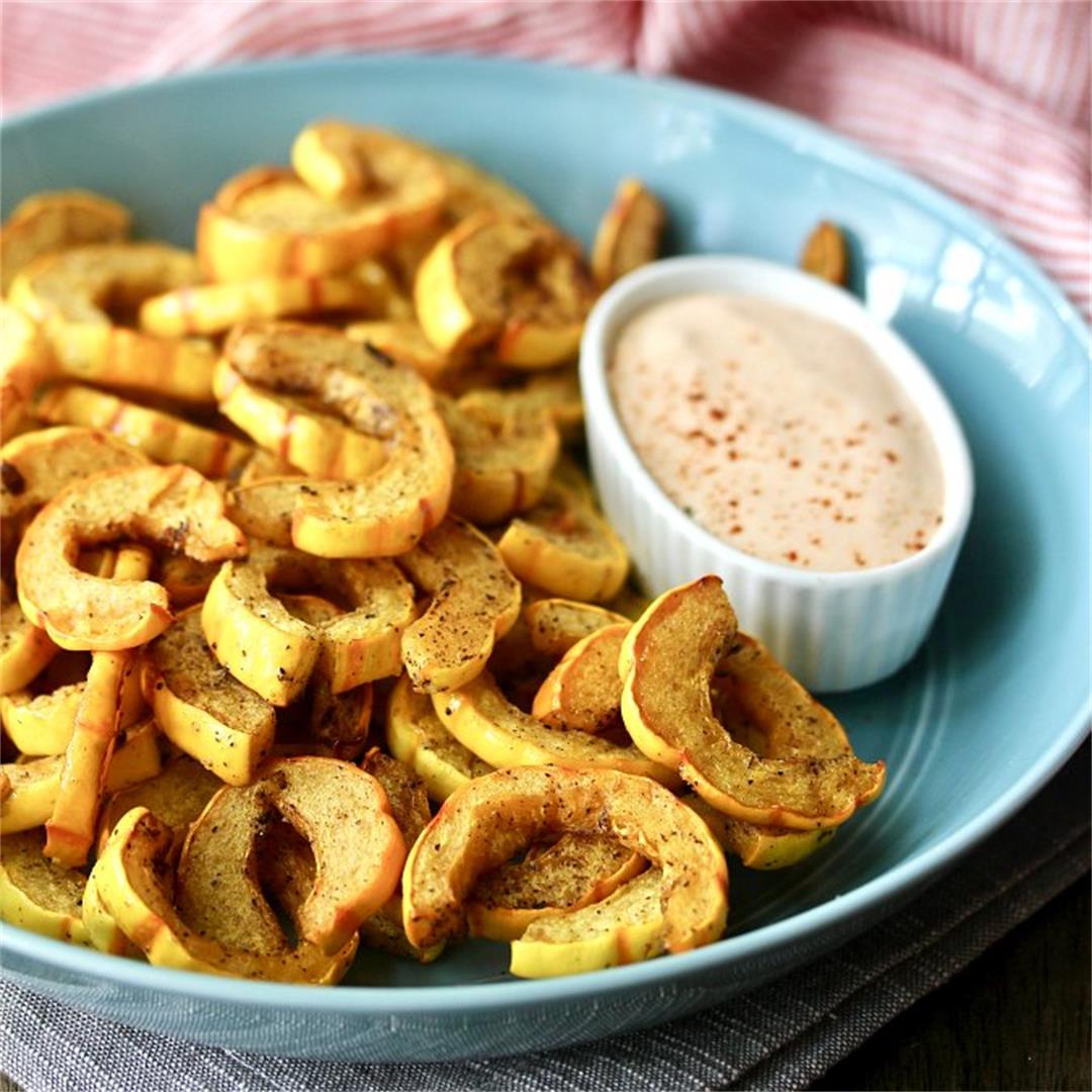 Delicata Squash Fries with a Chipotle Garlic Dipping Sauce