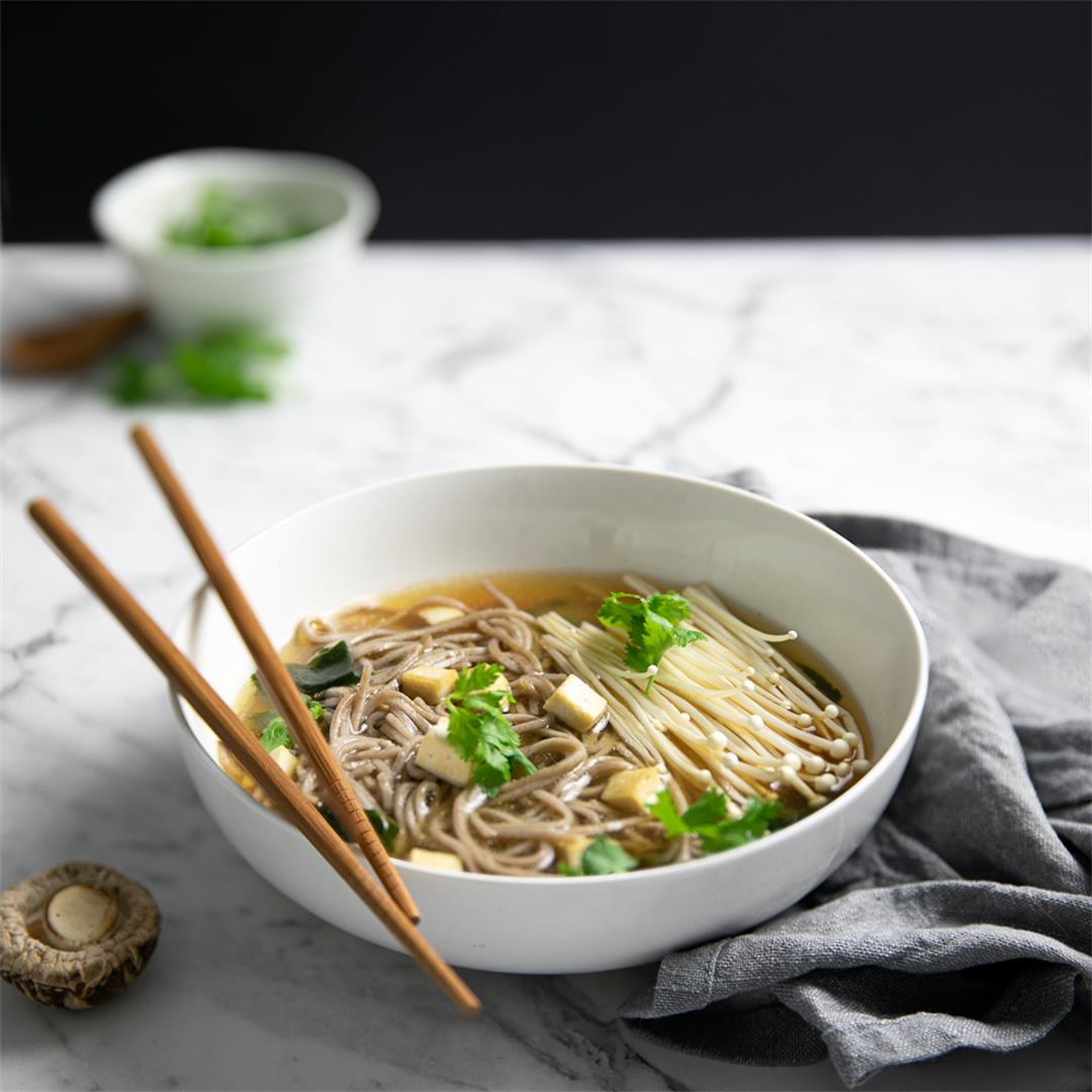 Vegan Miso Soup with Soba Noodles