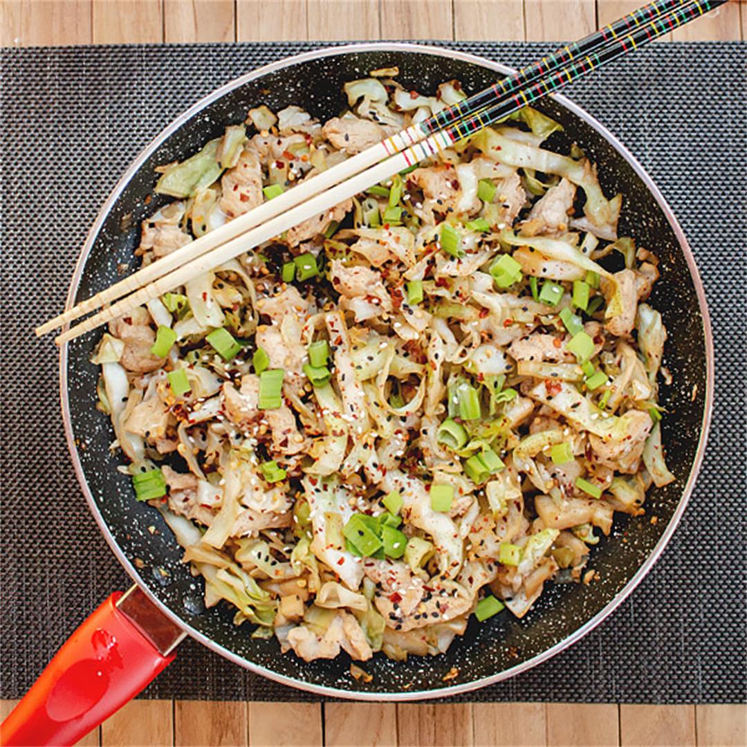 This is an easy and quick one pot chicken cabbage stir fry.