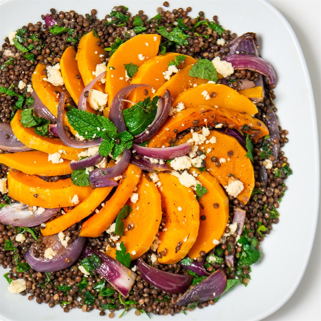Roasted Butternut Squash with Lentils