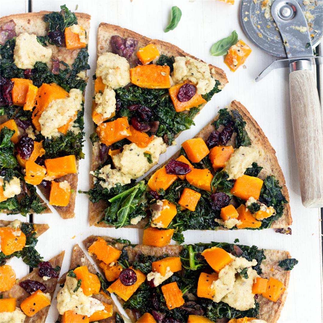 Butternut Squash & Kale Pizza with Homemade Nut Ricotta