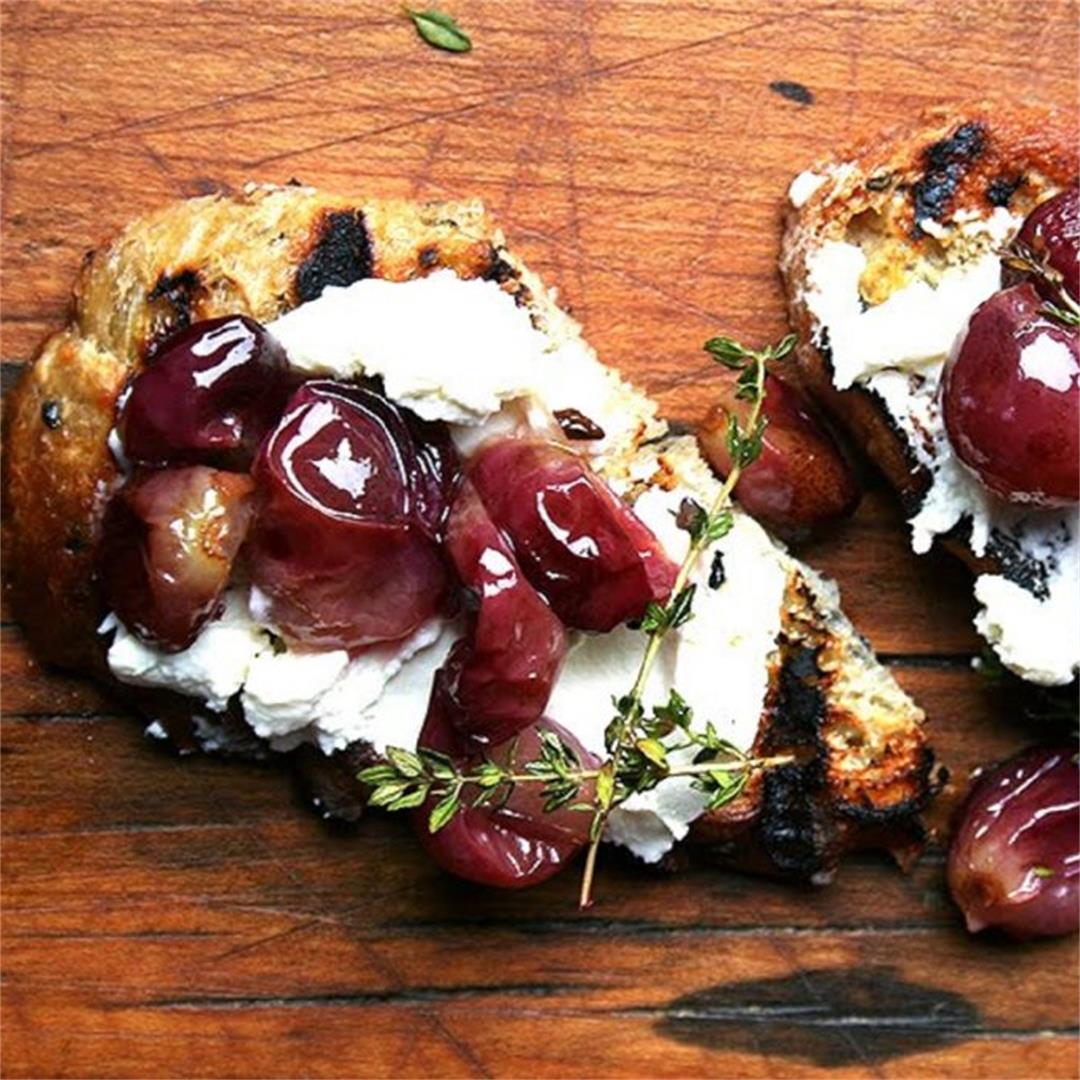 Roasted Red Grapes with Fresh Thyme and Ricotta Cheese