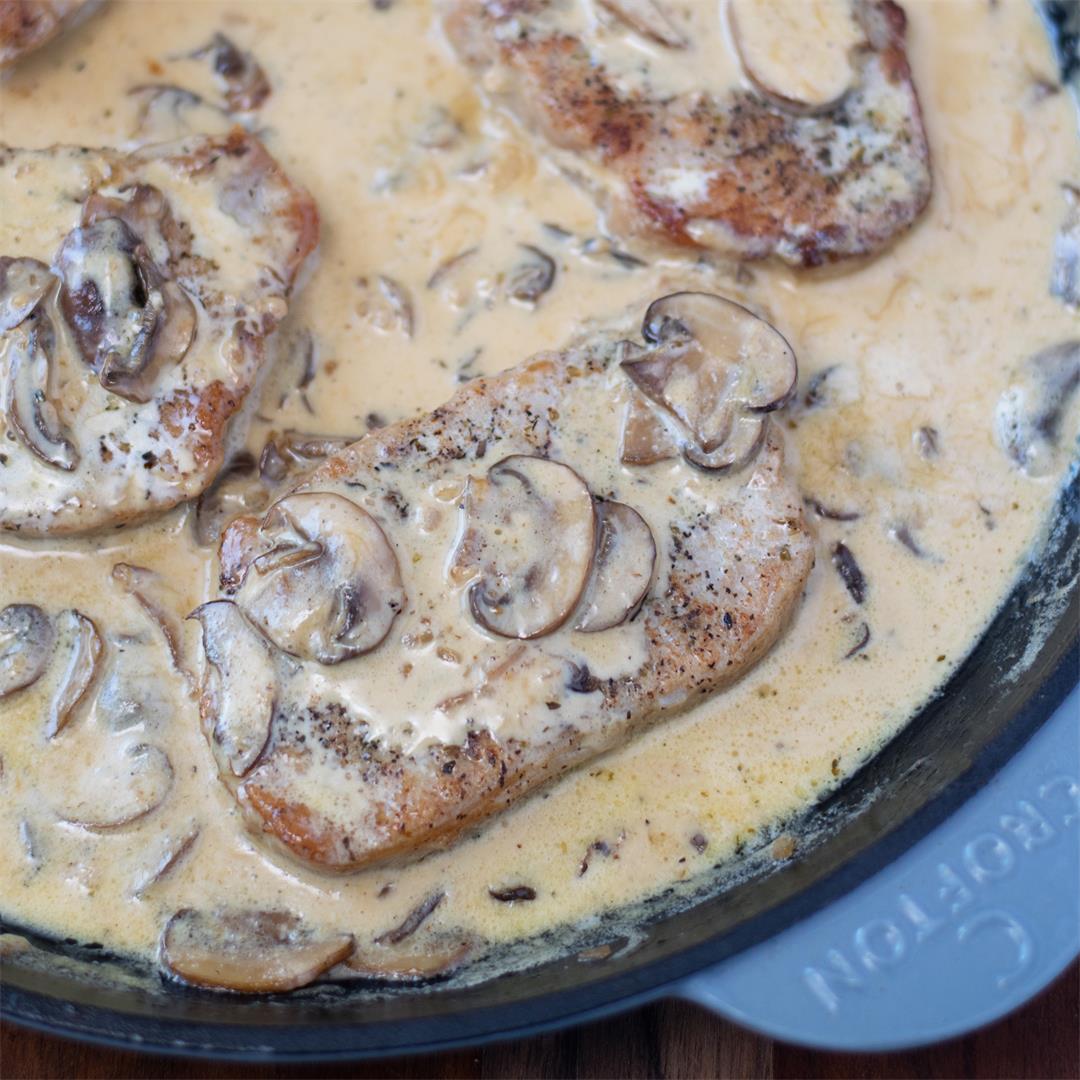 Pork Chops with a Creamy Mushroom and Garlic Sauce Recipe