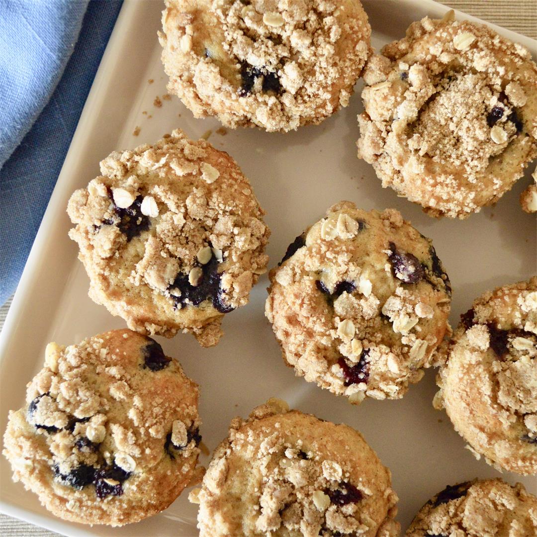Blueberry Streusel Muffins with Crunchy Brown Sugar Topping