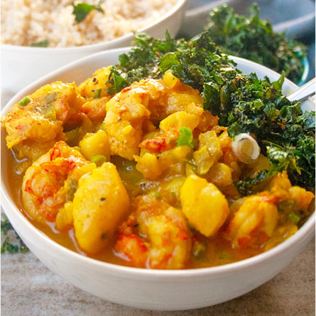 Curry Shrimp with Crispy Kale