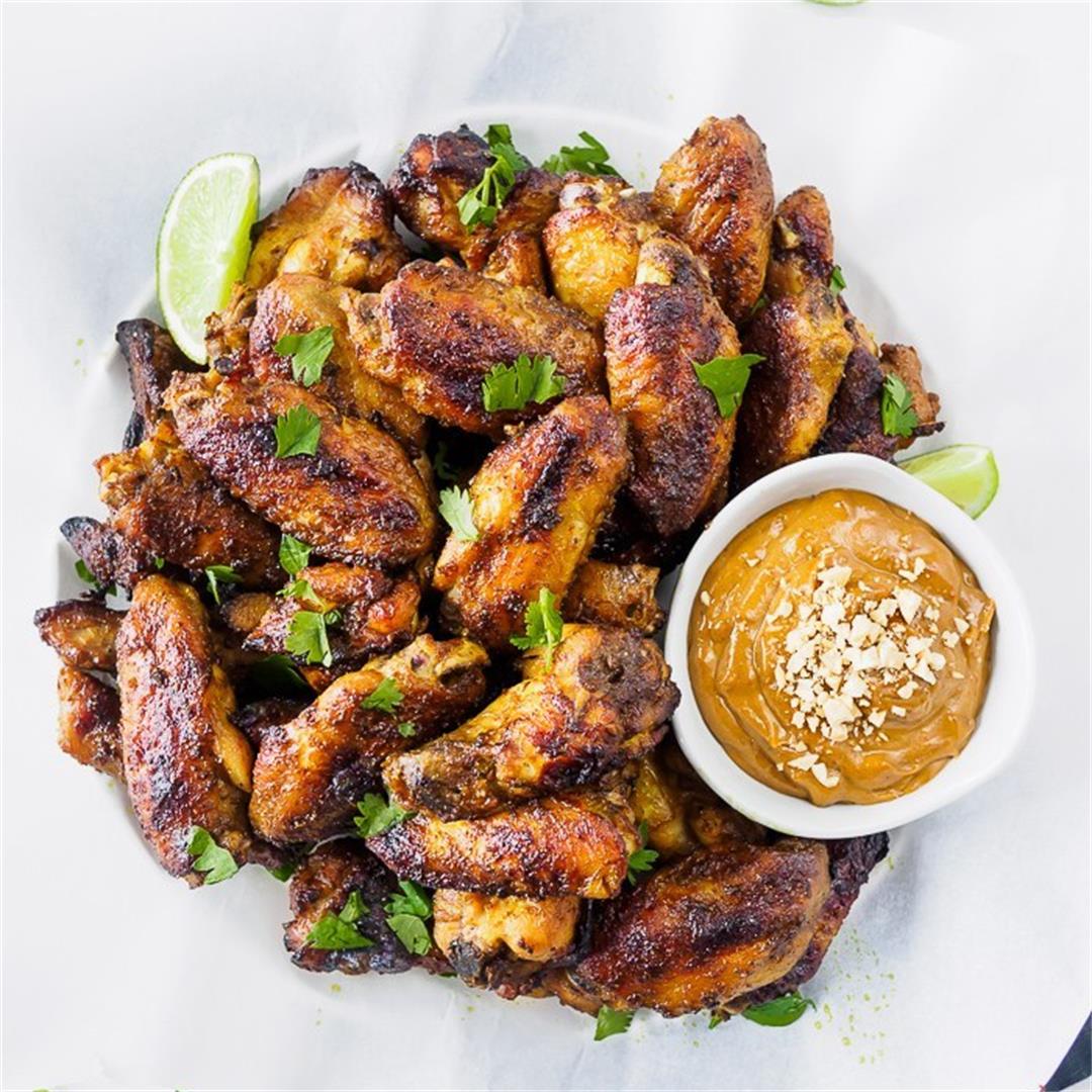 Baked Thai Chicken Wings with Peanut Sauce