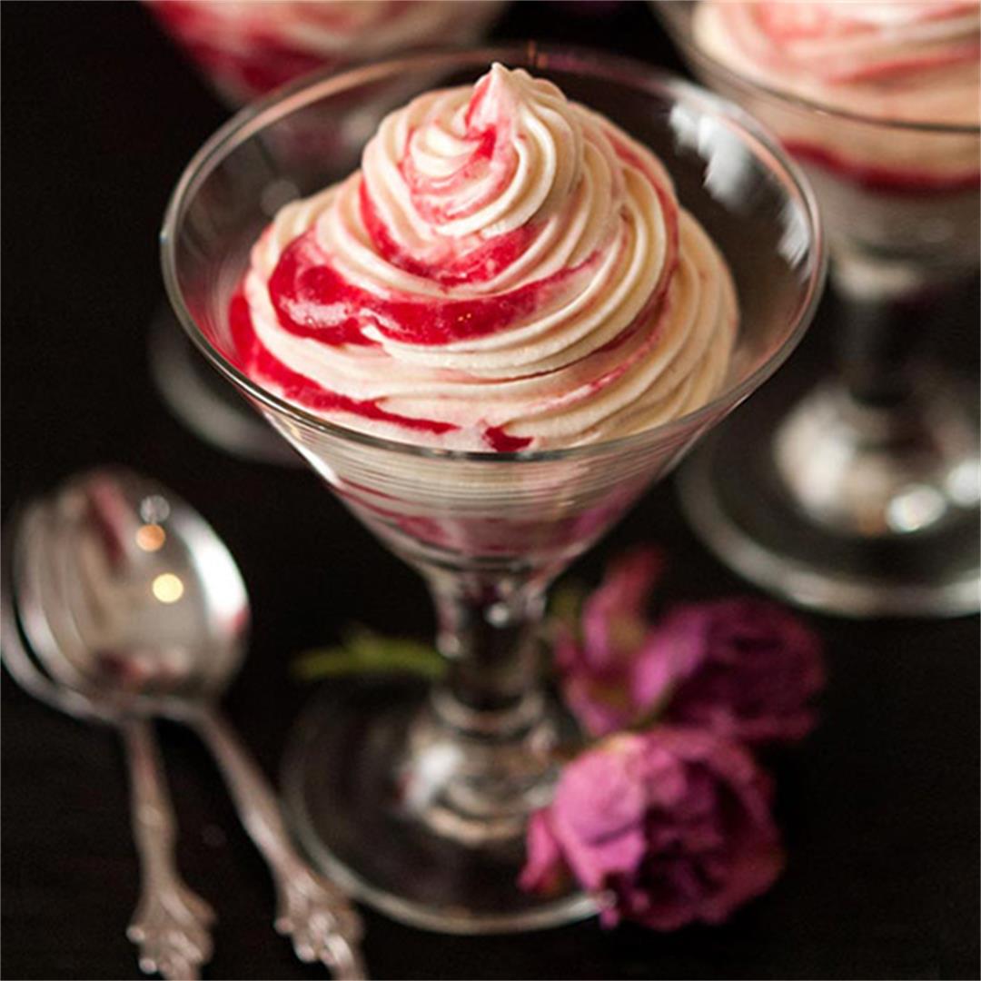 White Chocolate Cheesecake Mousse with Raspberry Compote