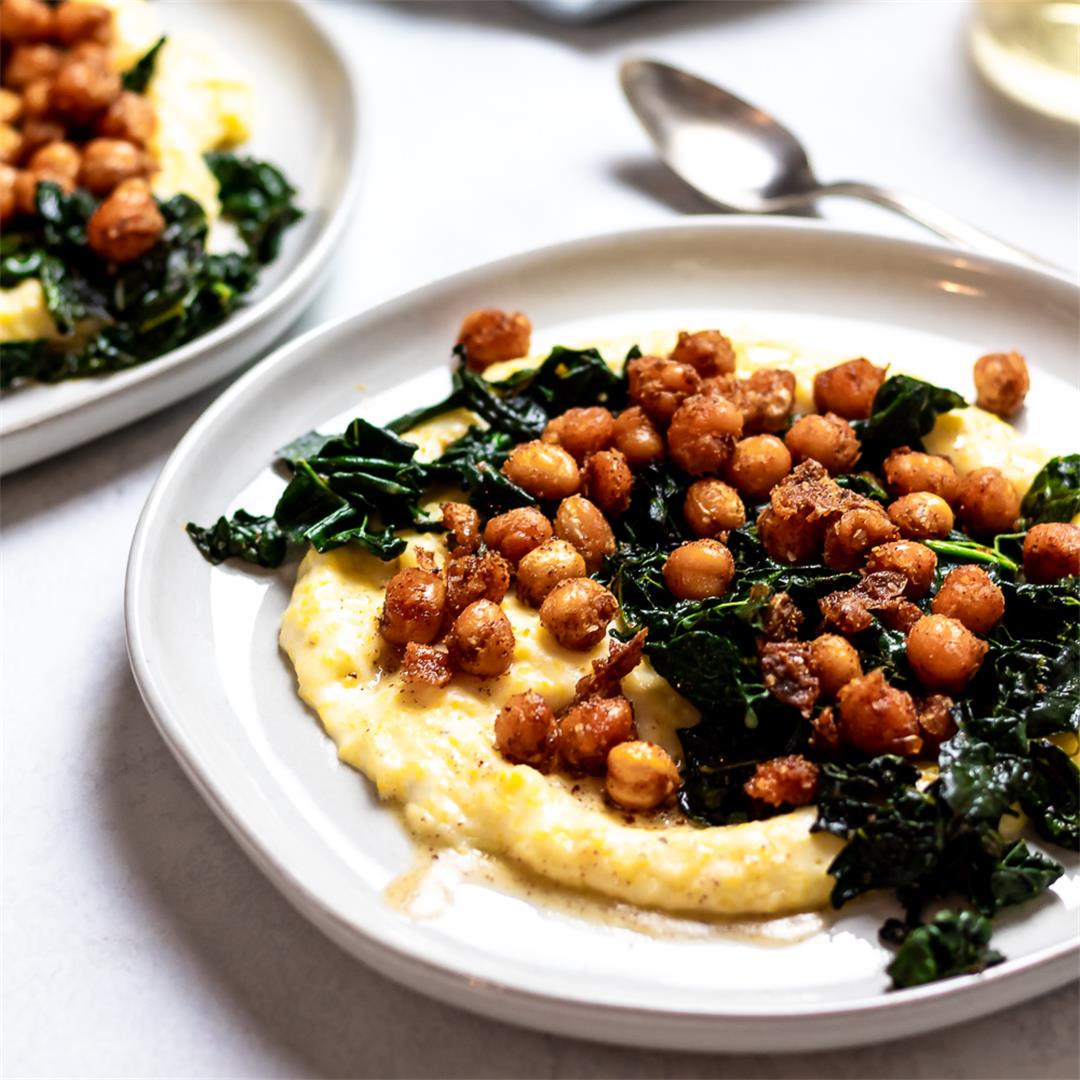 Brown Butter Spiced Chickpeas with Kale and Polenta