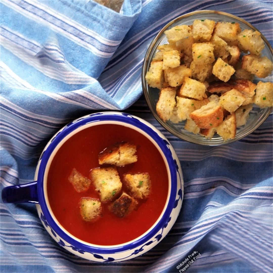 Vegan Pantry Tomato Soup with Homemade Croutons