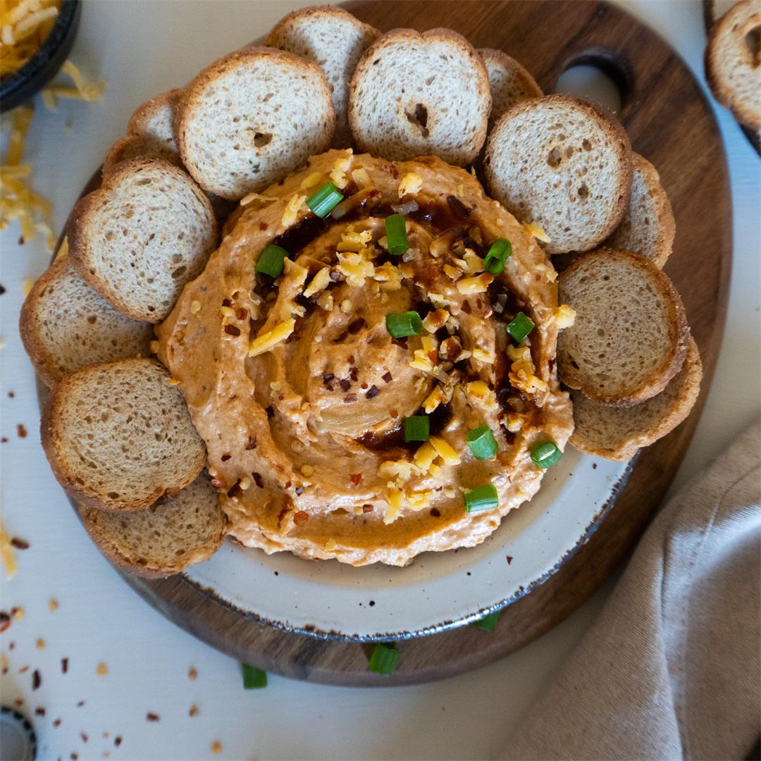 Beer Cheese Dip with Caramelized Onion and Garlic