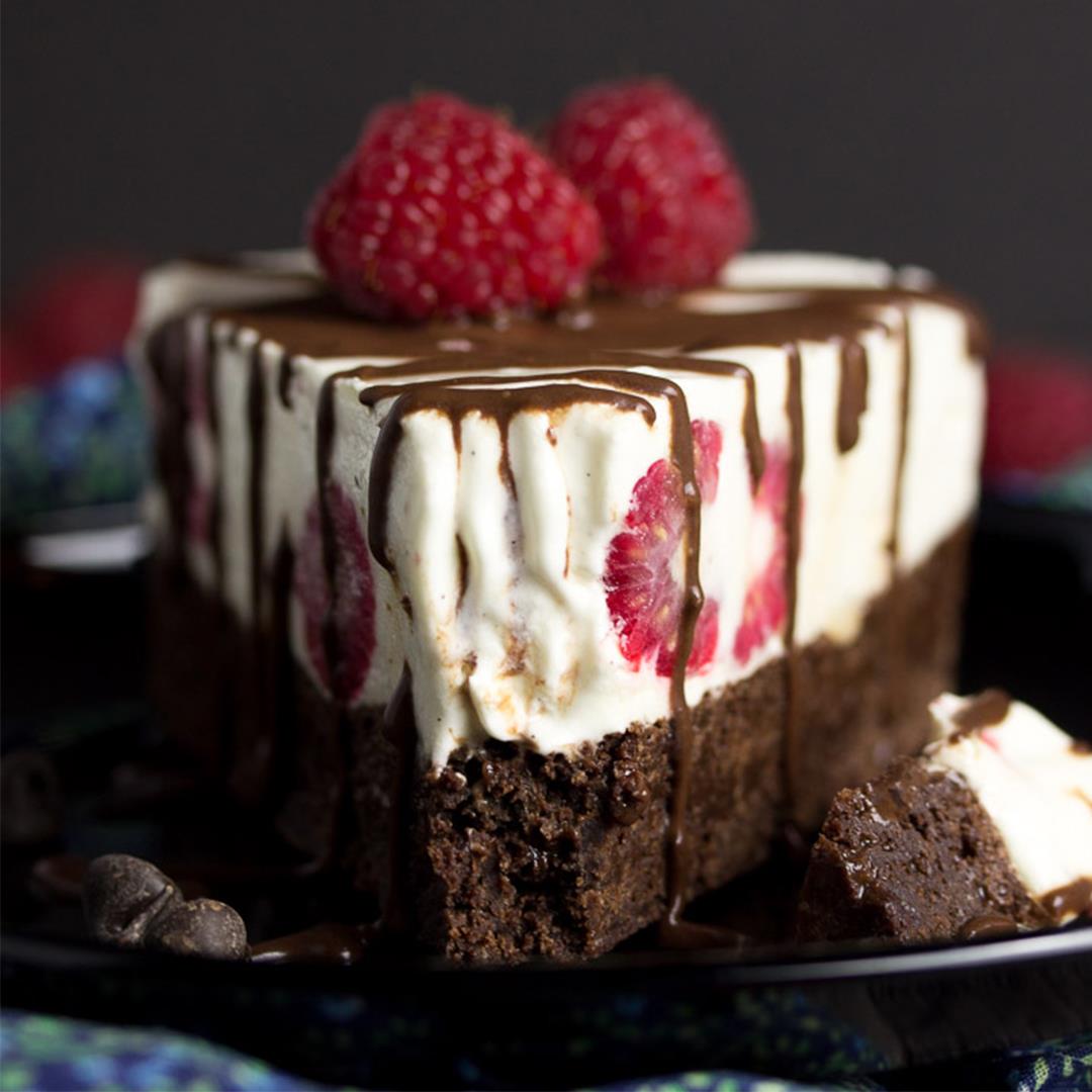 Vegan Gluten Free Raspberry Brownie Ice Cream Cake