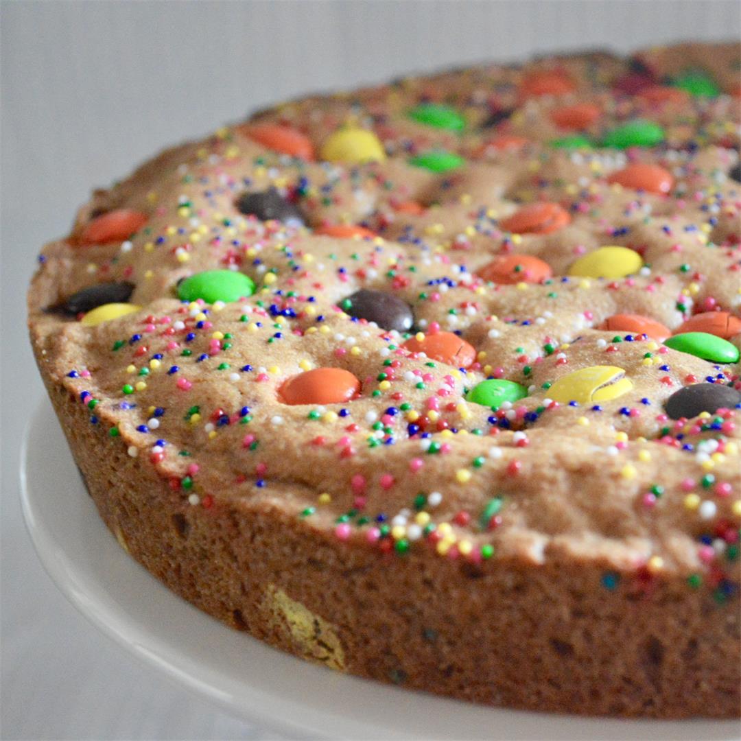 Loaded Cookie Pie with Sprinkles and M&M's