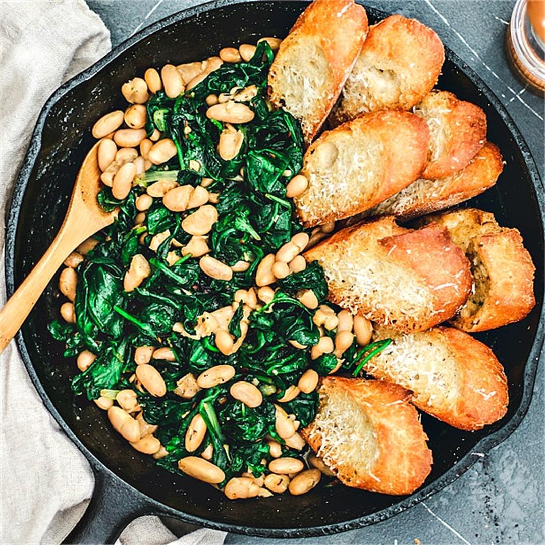 Beans and Greens w/ Buttery Parmesan Toasts