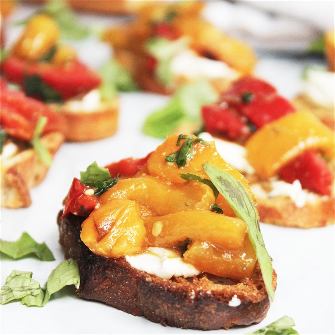 Crostini Canapés with Goats Cheese & Roasted Peppers